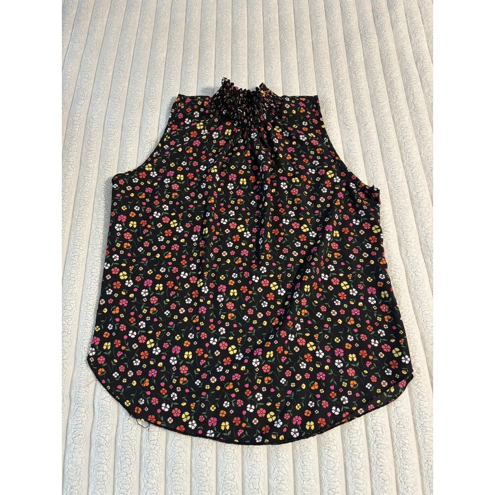 Vintage NY Invasion Highneck floral flowy tank top women medium black multicolor